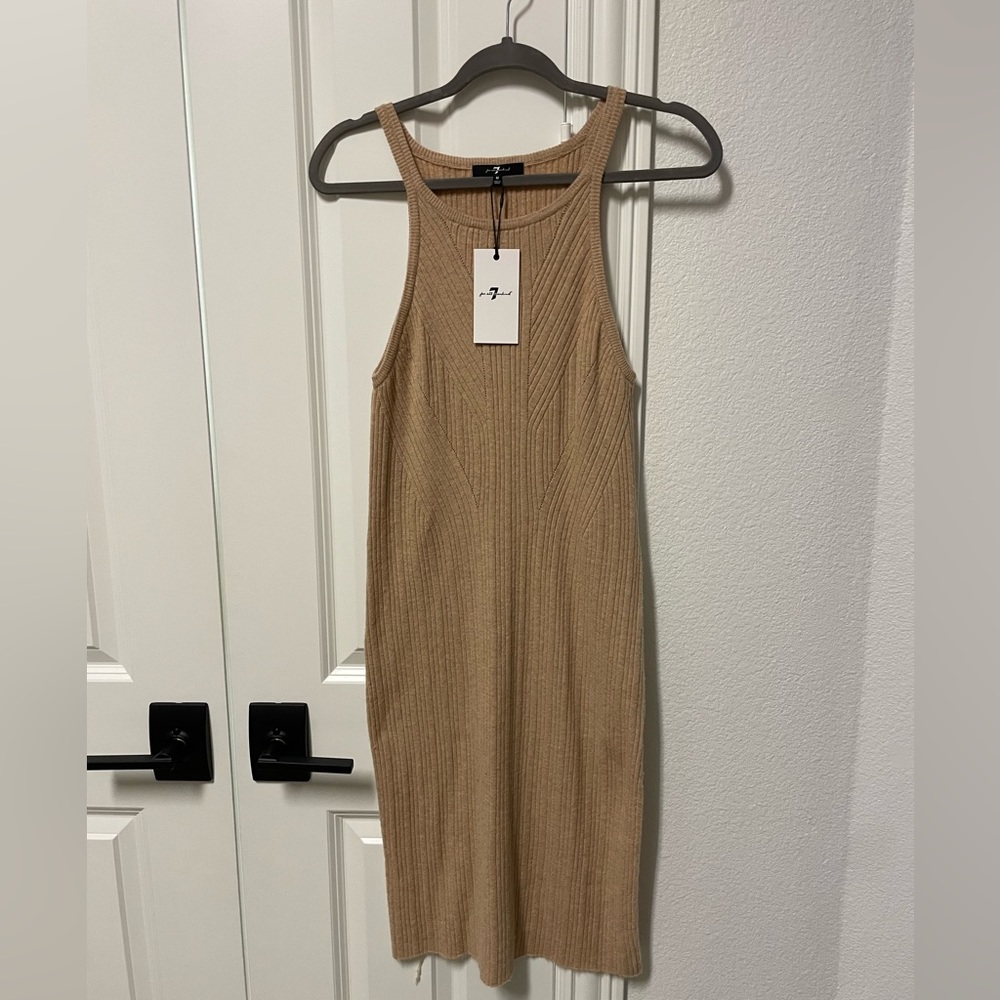 7 For All Mankind Women’s Sweater Dress Tank Racer back Midi Size Medium Tan